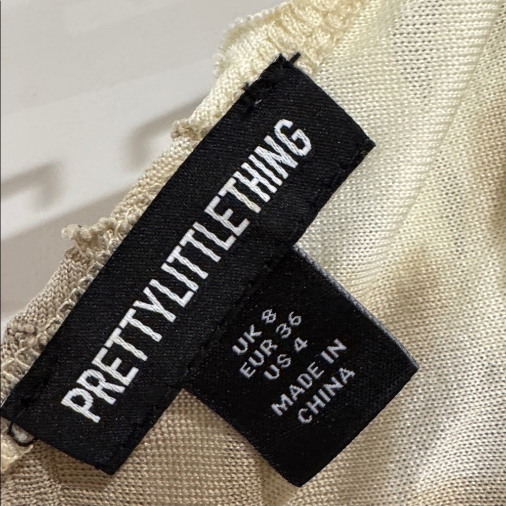 AS IS Pretty Little Thing Taupe Frayed Textured Halter Top, Size UK 8, US 4 - Picture 6 of 6